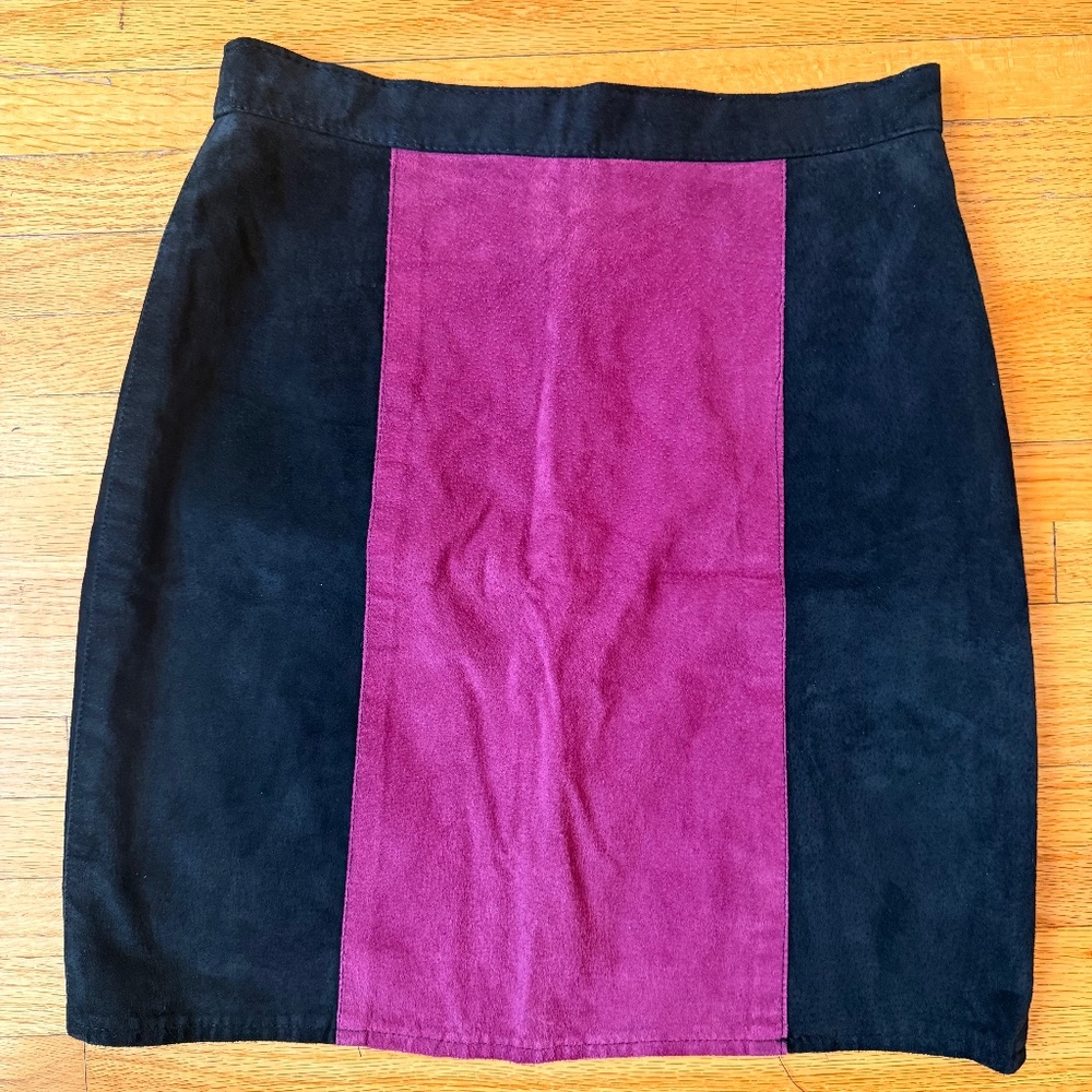 Vintage Suede Colorblock Mini Skirt Black & Magenta